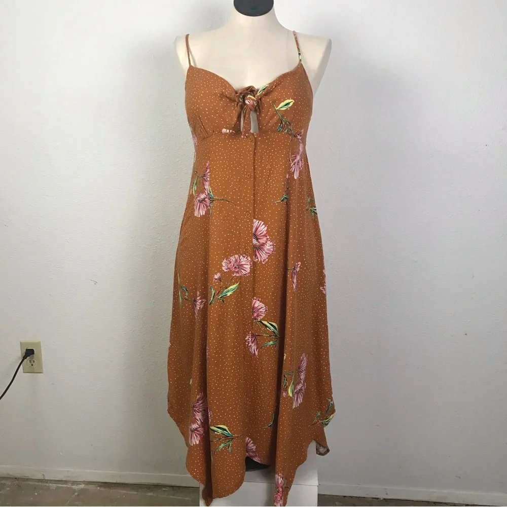 Xhilaration Asymmetrical Dress Women’s Size L Color Brown Print Floral Pullover - Picture 13 of 13